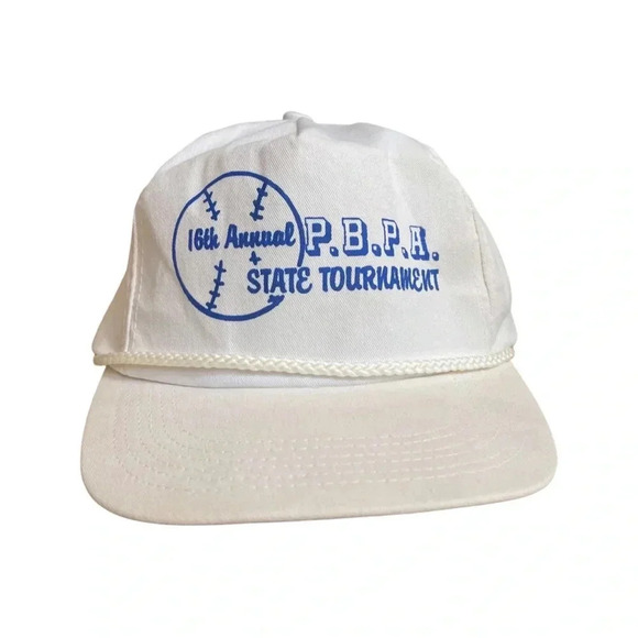 Vintage 80s/90s PBPA “State Tournament” Rope Trucker Hat – White & Royal Blue - Picture 2 of 10